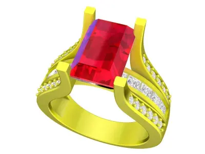 Luxury Emerald Cut Ruby Diamond  Shank Ring Design for Men 7320 3D print model