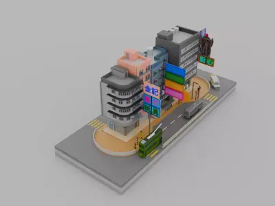 Hong Kong Building Pack 2 Low-poly 3D model