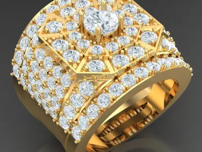 Light Gold Diamond Men Ring 2MR022 3D model