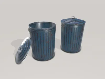 Blue Old Trashcan Low-poly 3D model