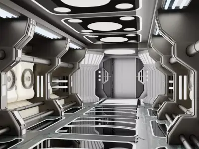 sci fi corridor 3D model 2