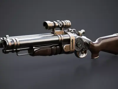Steampunk Shotgun 3D Model with PBR Textures Low-poly 3D model