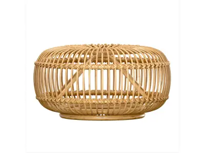 Mid century wicker rattan pouf Italy 1950s 3D model
