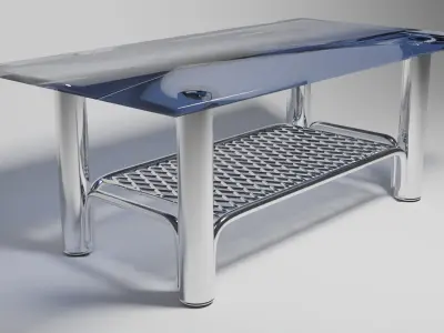 Modern Chrome Table with Grid Shelf and Blue Glass  3D model