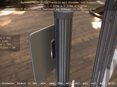 Hinweisschild Hydrant Gruen mit Pfosten und Rahmen Low-poly 3D model