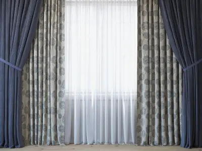 Curtains with tulle set 3 in 1  3D model