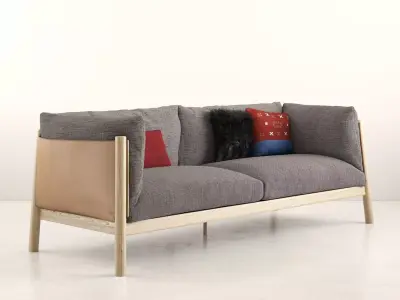 Y S sofa made of wood and leather 3D model