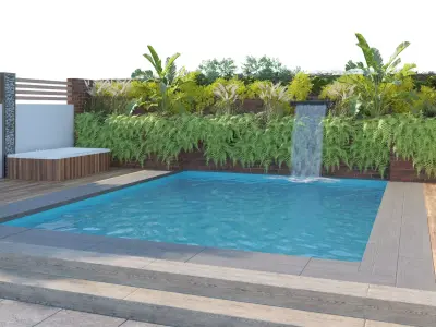 Garden pool with landscape 3D model