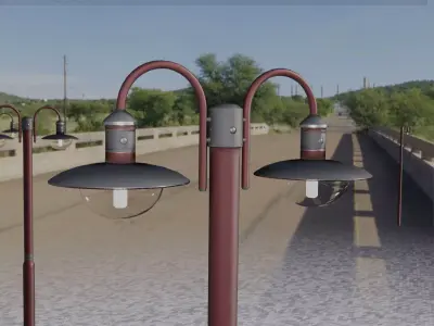 Street Light -7- Red Version -2 Lamps- Low-poly 3D model