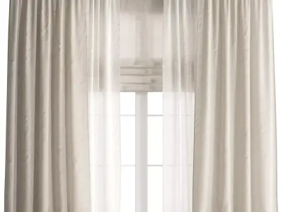 Linen Curtain with Tulle and Roman Blinds set 05 3D model