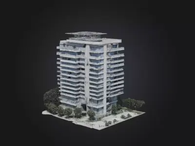 Post Apocalyptic abandoned residential building 3D model