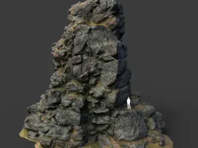 Low poly Black Cliff Modular Rock 210423 Low-poly 3D model