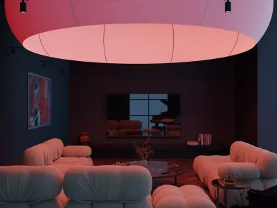 Modern livingroom with pink bubble light 3D model