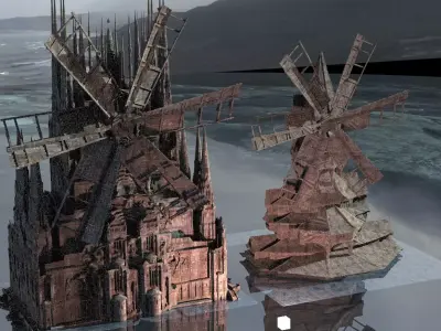 Horror hemed Windmill Cthulhu Lovecraft set 1 3D model