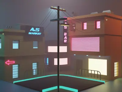 Cyber punk city model Low-poly 3D model