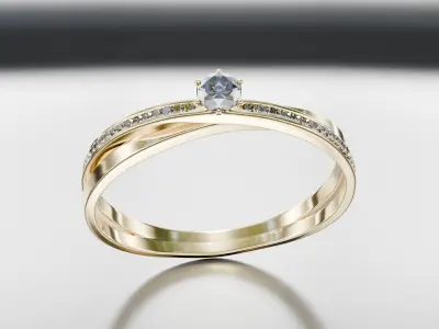 Wedding Engagement Ring with 3 ring design and 3 color variants 3D model