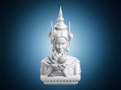 Thai Woman Holding Lotus Flower Bust 3D print model