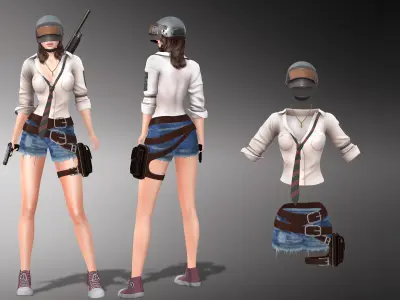 Futuristic Sci-Fi Helmet Shirt Shorts Necklace Full Outfit Low-poly 3D model