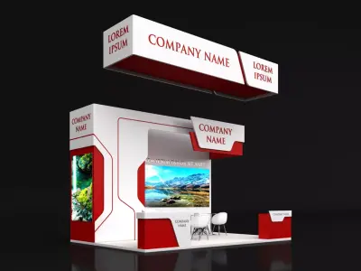 Booth Exhibition Stand Stall 6X4m Height 400 cm 3 Side Open 3D model