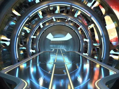 Sci Fi corridor with sun and stars 3D model