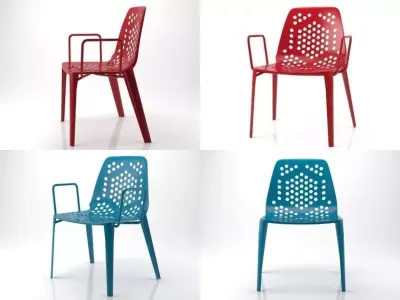 Pattern four different colored chairs and table 3D model