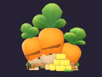 Asset - Cartoons - Background - House Carrot - Hight Poly Low-poly 3D model