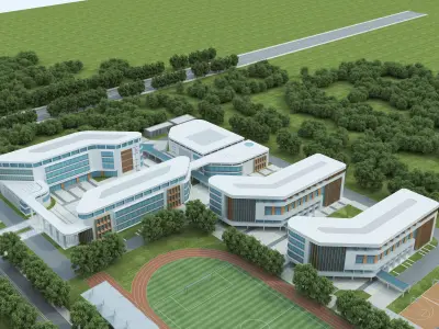 Modern school building 09 Low-poly 3D model