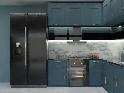 kitchen dining room in blue Free 3D model