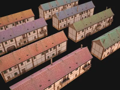 Medieval house with balcony Low-poly 3D model