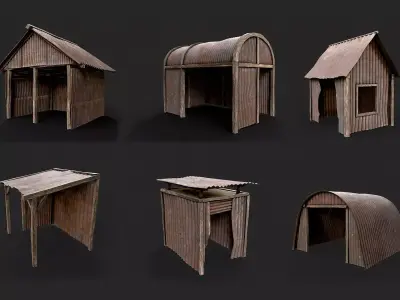 Metal Plates Hut Collection Low-poly 3D model
