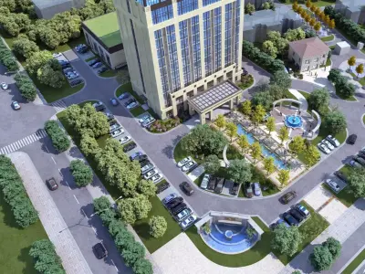 Modern Office Tower with Podium and Fountain Plaza 3D model