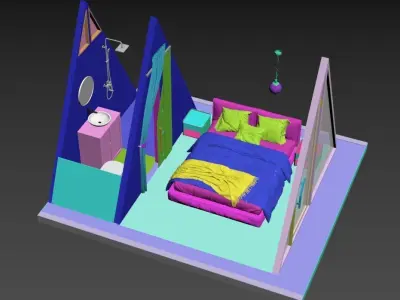 Small A Frame House Bed Bath Model 3D Max FBX OBJ 3DS 3D model