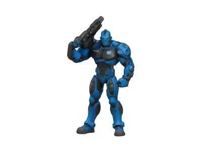 Futuristic Blue Armored Soldier 3D Model 3D model