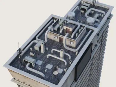 Building Skyscraper City Town Downtown Office Space Work Street Low-poly 3D model 11