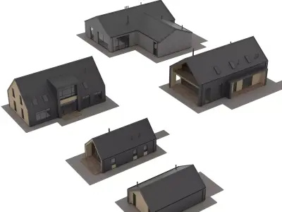 Modern residential wooden houses Low-poly 3D model
