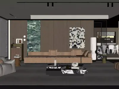 The Italian-style living and dining room 3D model