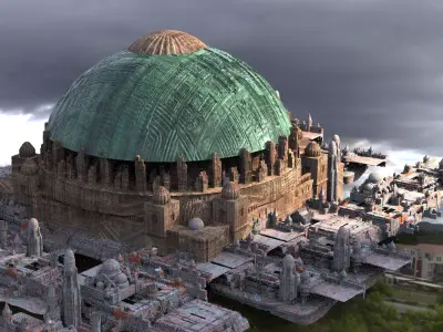 Naboo Inspired Dome 5 with city 3D model buy