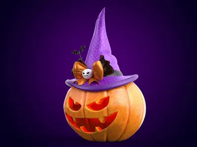 Halloween Pumpkin in a hat 3D model