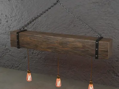 Wooden chandelier with forging elements and incandescent lamps 3D model