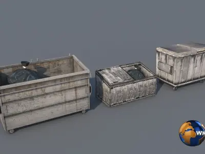 lowpoly dirty trash bag and container collection pack 3d model Low-poly 3D model