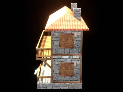 medieval house low poly village town residential house  114 Low-poly 3D model