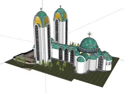 Architecture-Religion-God-Culture-Temple-0296 church with two... 3D model