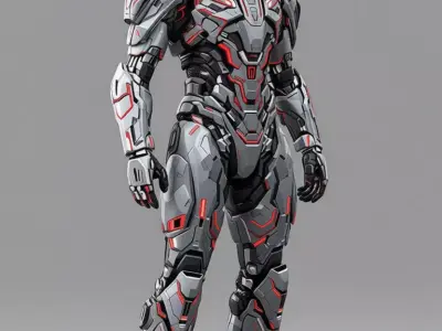 Futuristic Armored Soldier High-Tech Combat Suit Red Accents Low-poly 3D model