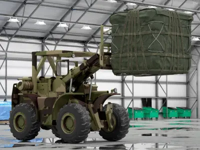  Military Forklift Loads Cargo 