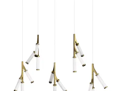 Cylinder Branches Chandelier Gold 15 Low-poly 3D model