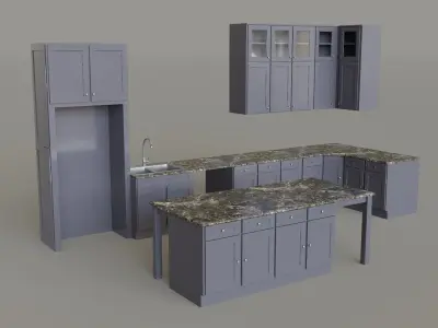 Kitchen Countertop Set Low-poly 3D model
