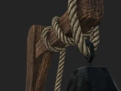 Wooden street Lamp Low-poly 3D model