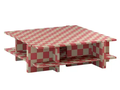 Coffee table made of sand-colored oak and tempered glass Laby Low-poly 3D model