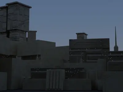 Sci fi city settlement Game Ready 4k real world scale Interiors Low-poly 3D model