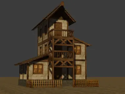 Detailed Low Poly Medieval House Models for Game Development Low-poly 3D model